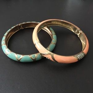 Vintage Enamel Cloisonne Hinged Bangles Set of 2